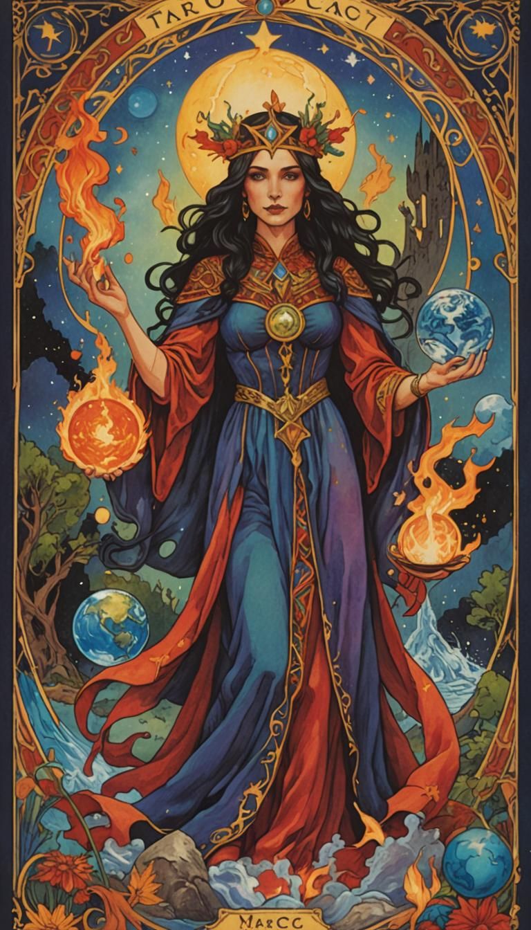 The Magician Tarot Card with Elements