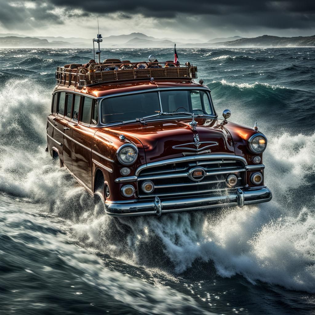 Majestic Vehicle Splits the Sea: Hyperrealistic Image