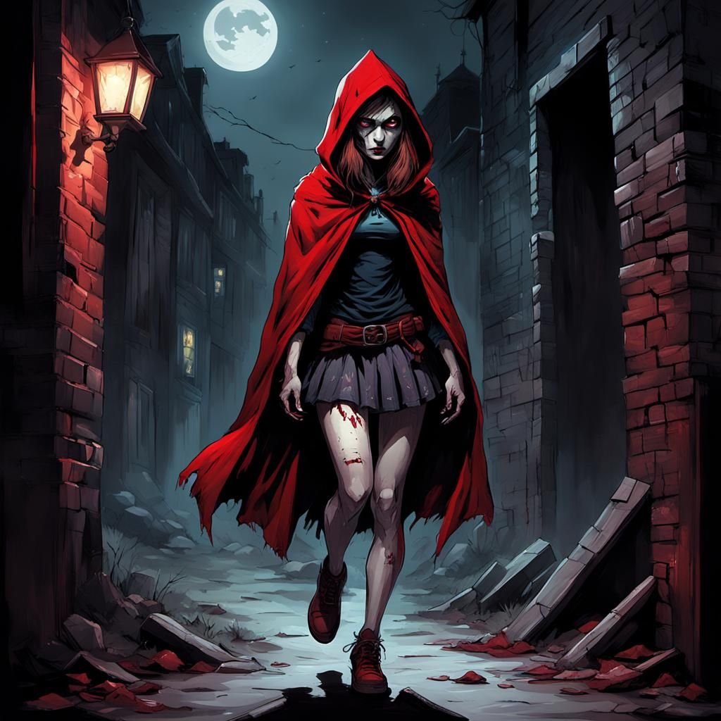 Modern Red Riding Hood in Dark Alley, Comic Art