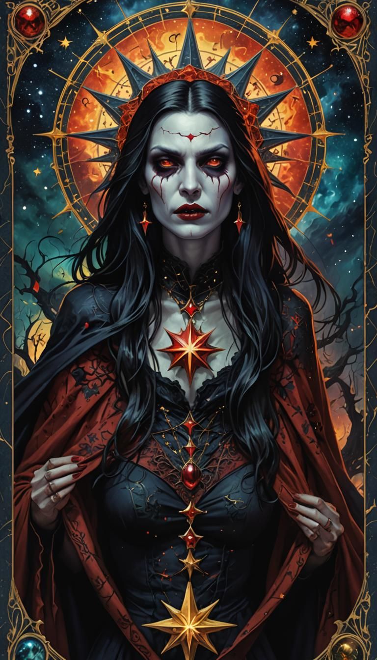 Vampire Star Tarot Card in Hyperrealistic Style