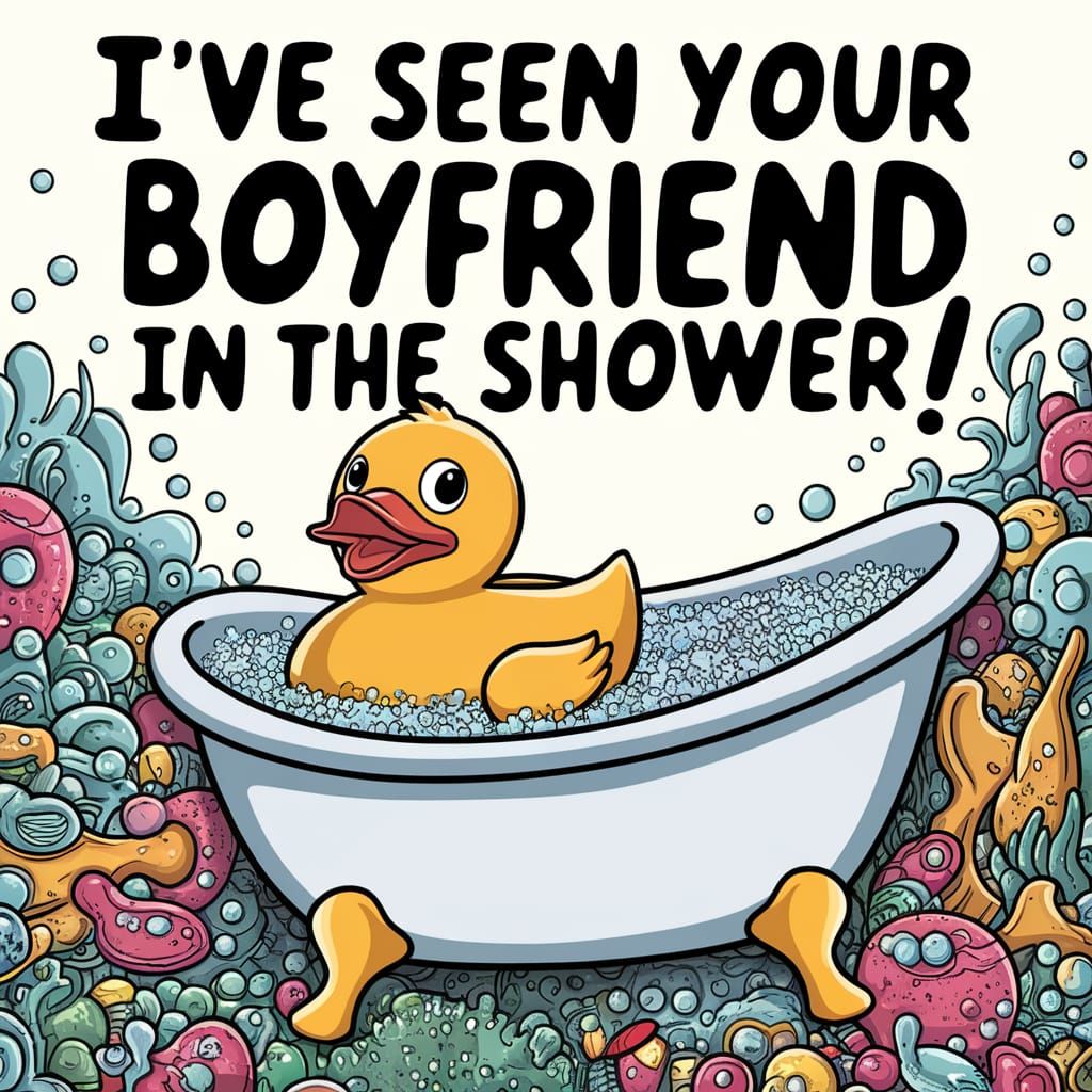 A playful, (doodle-style:1.4) of an shocked rubber duck floating in the bath, Doodle-Sketch by Kerby Rosanes and Jon Bur...