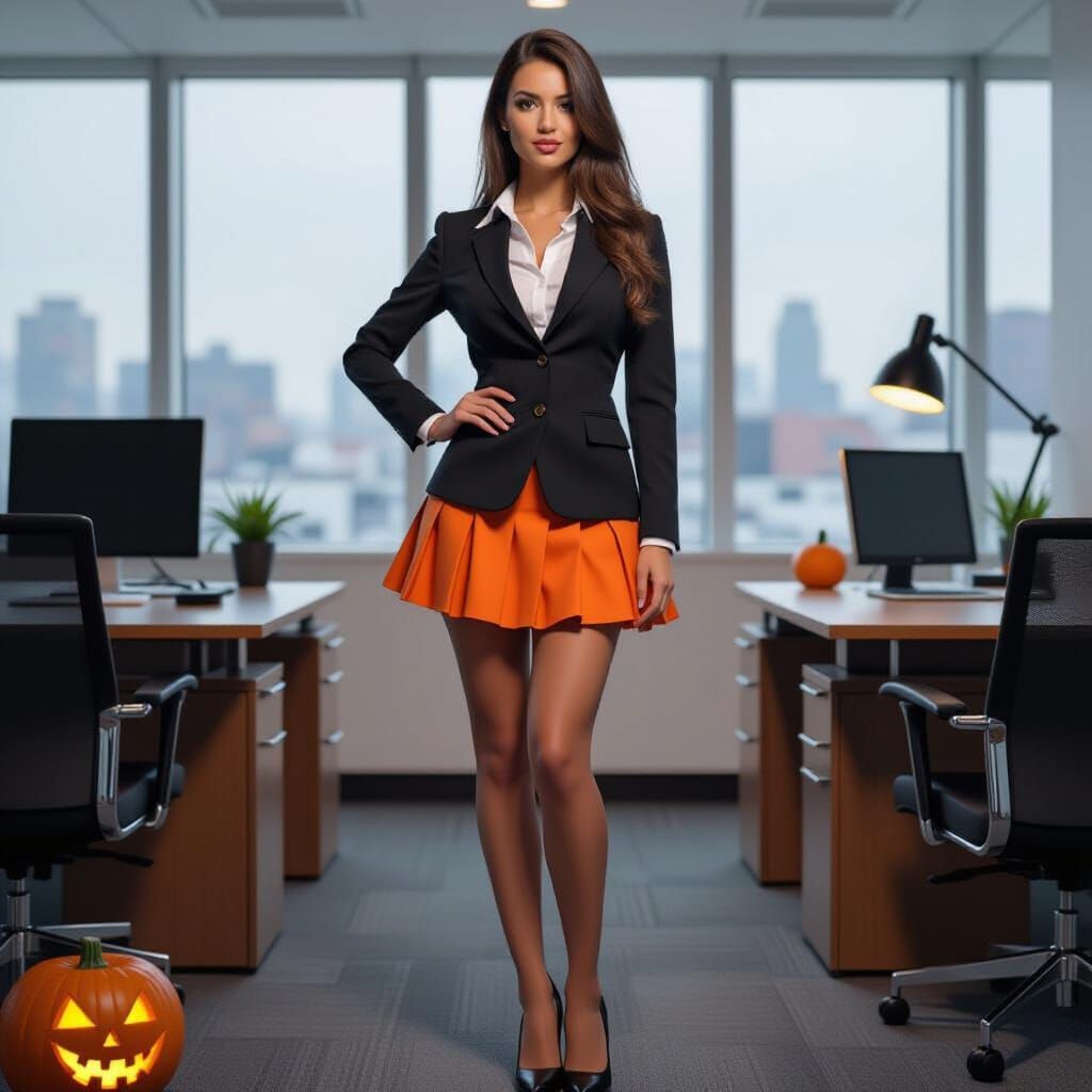 Stunning Secretary in Halloween Costume at Office