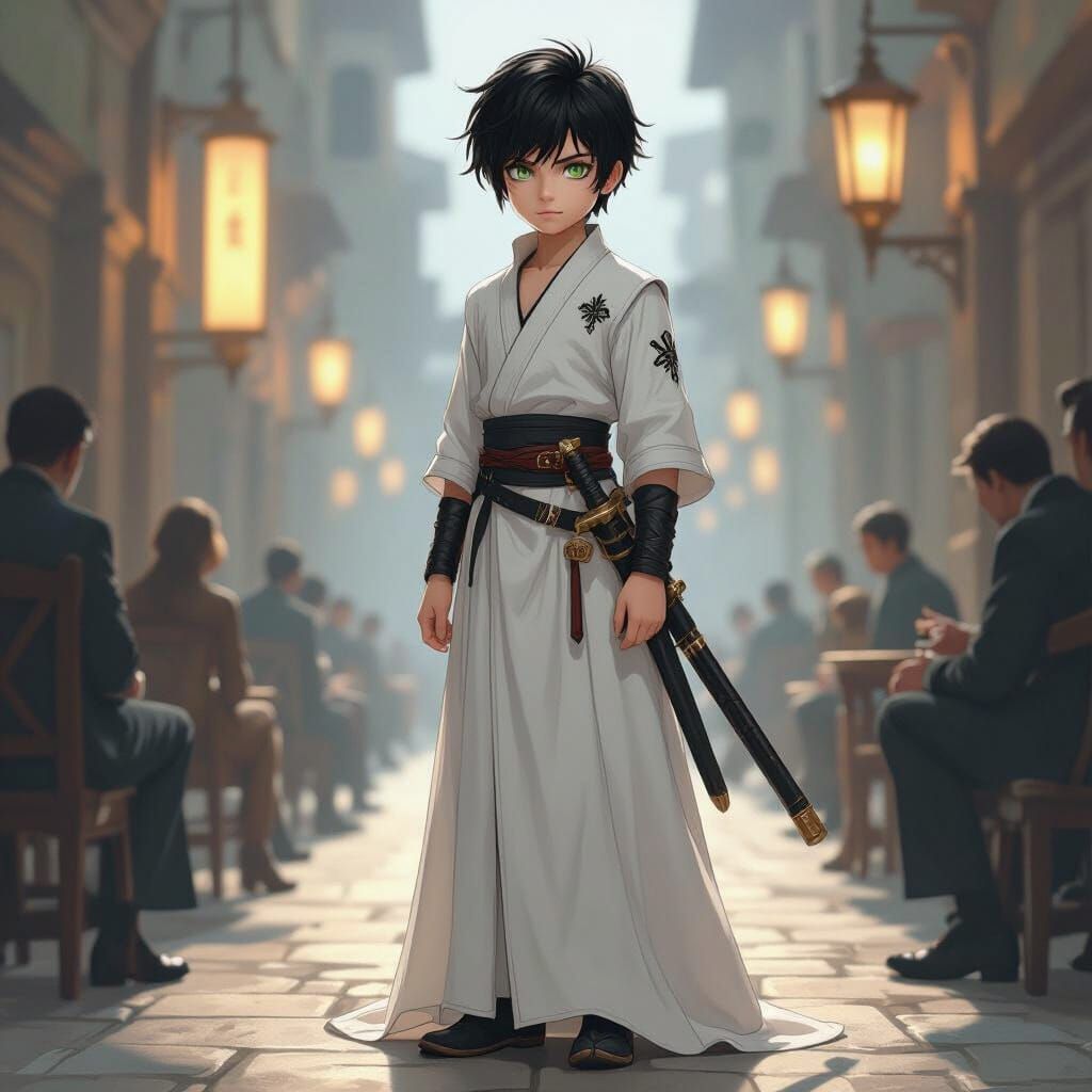 Rogue Boy with Saber in Noir Cinematic Style