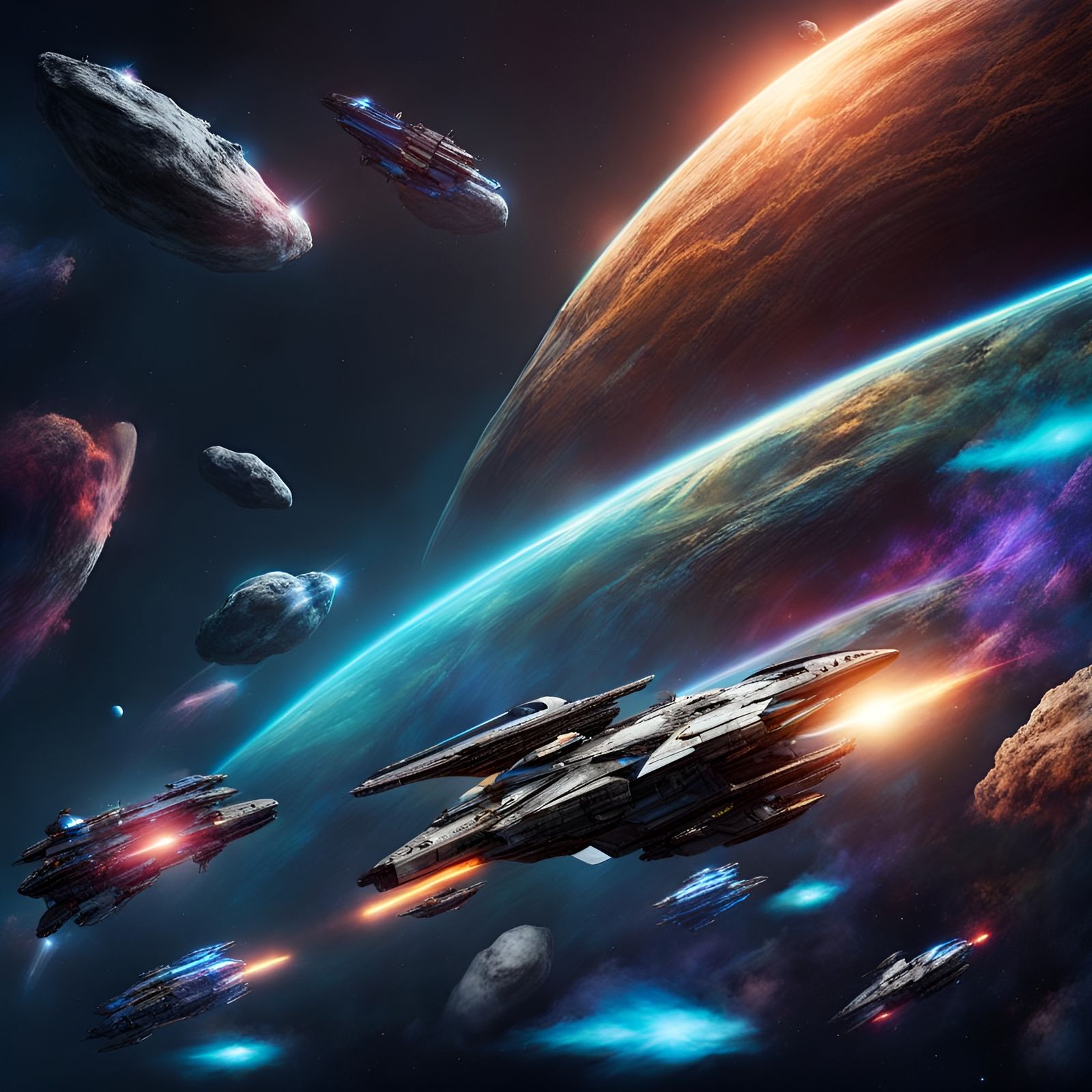 Bioluminescent Spaceships at War in Deep Space