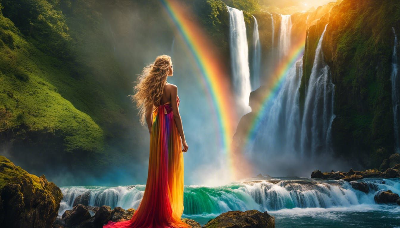 Goddess Amidst Waterfalls and Rainbows