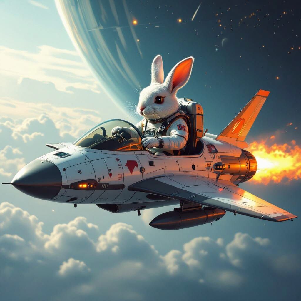 Rabbit Pilot in Futuristic Space Jet, Sci-Fi Style