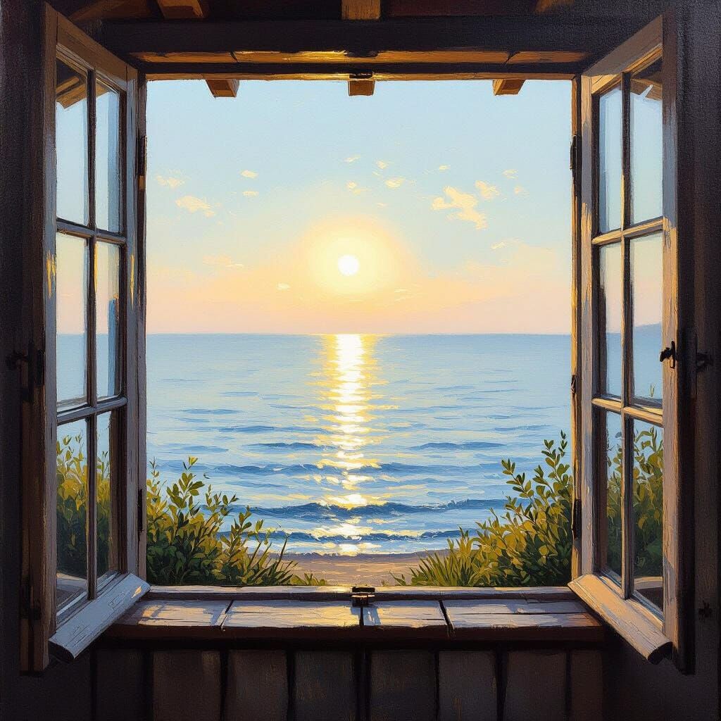Calm Sea View from Rustic Chalet at Golden Hour