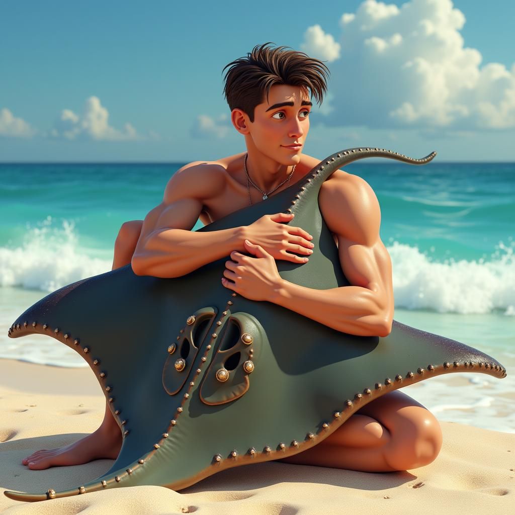 Man Hugging Stingray: Ornate 3D Render