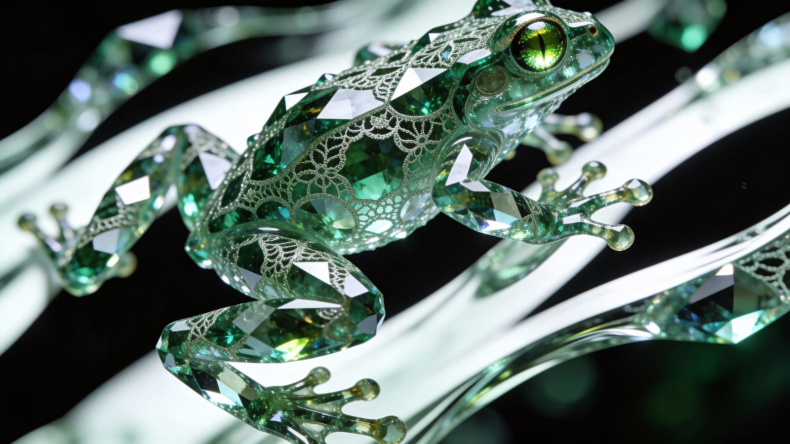 Gree-Toned Gemstone Frog Art