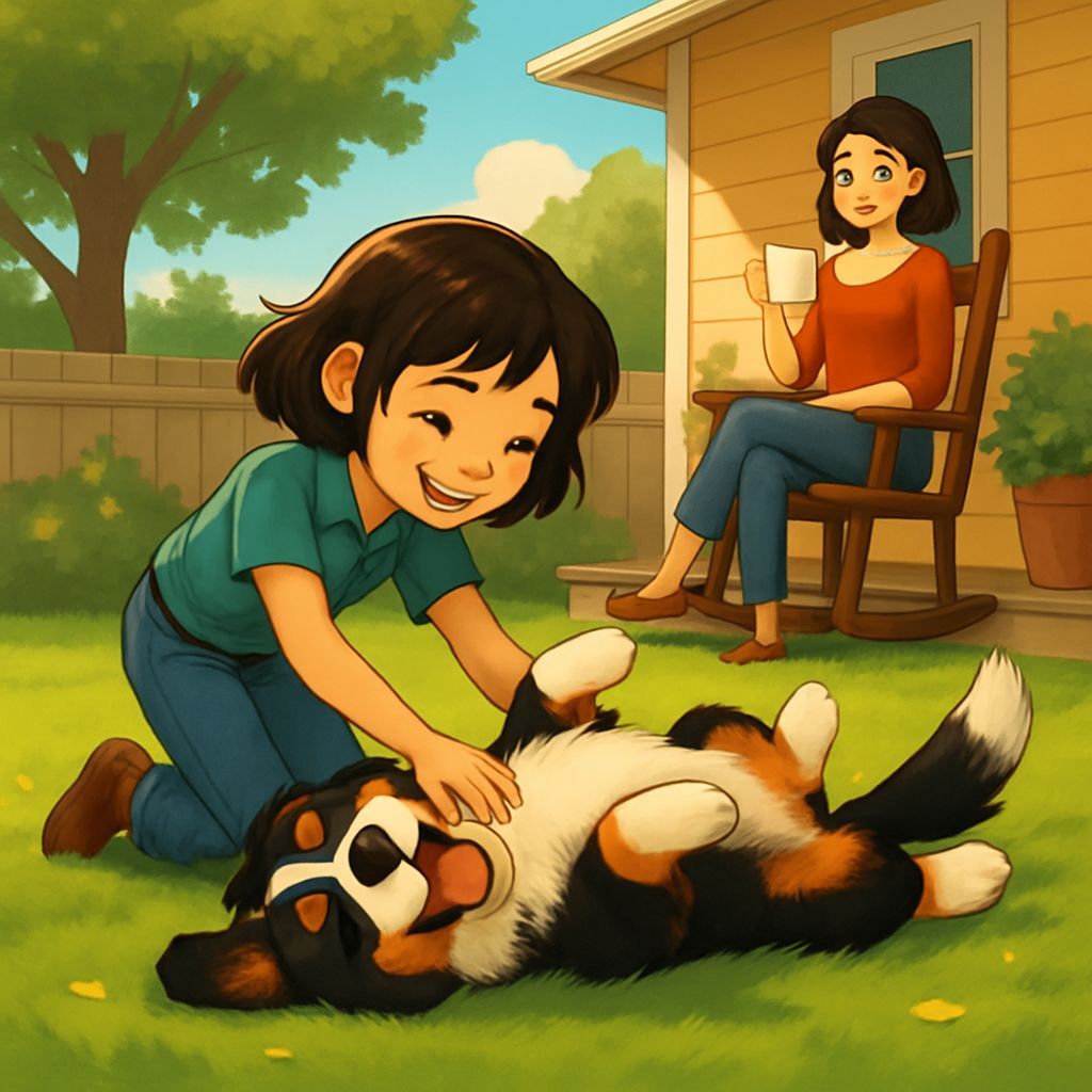 Mother and Daughter Cherish a Happy Puppy