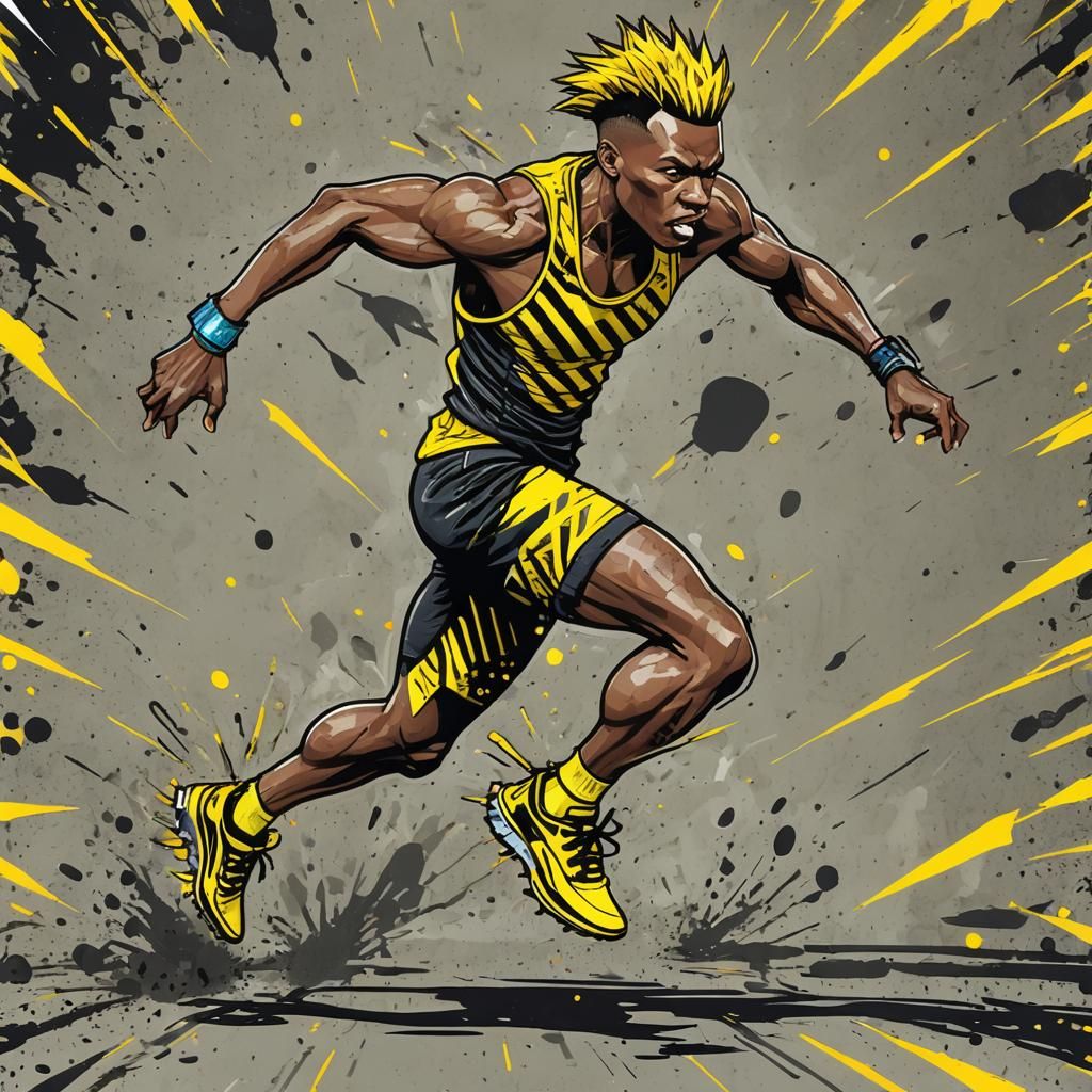Punk Sprinter Illustration in Detailed Matte Painting Style