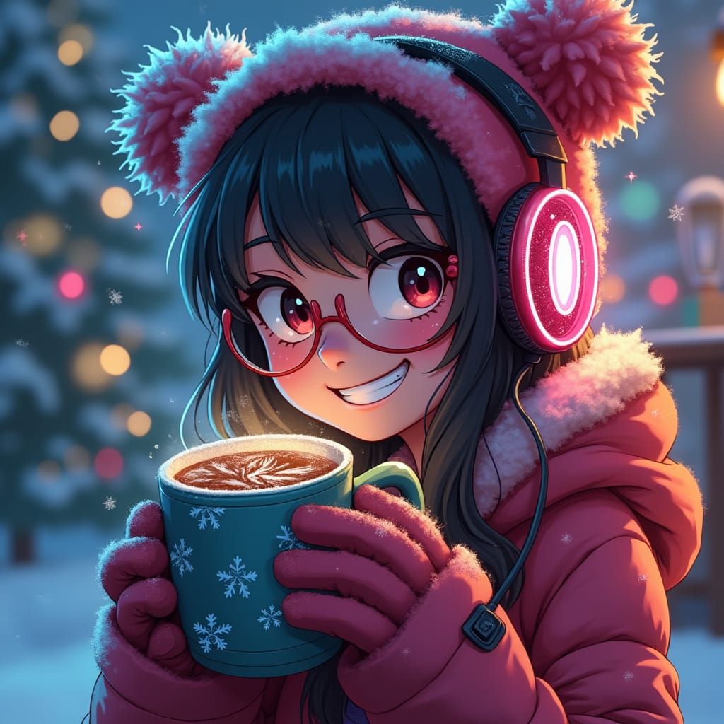 Kuromi in Winter Outfit with Headphones