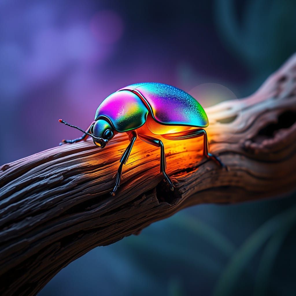 Rainbow Beetle on Ancient Wooden Branch