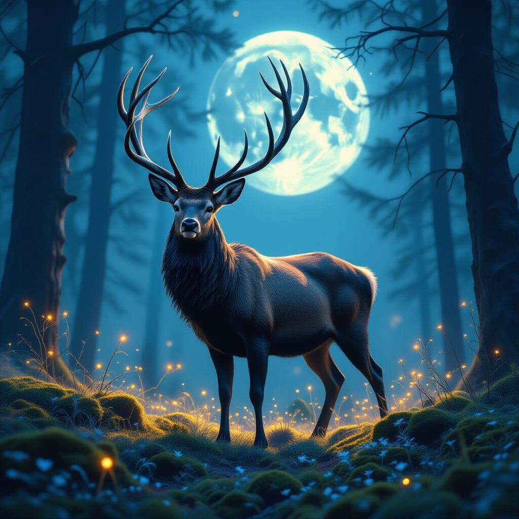 A majestic stag with antlers that appear to be sculpted from...