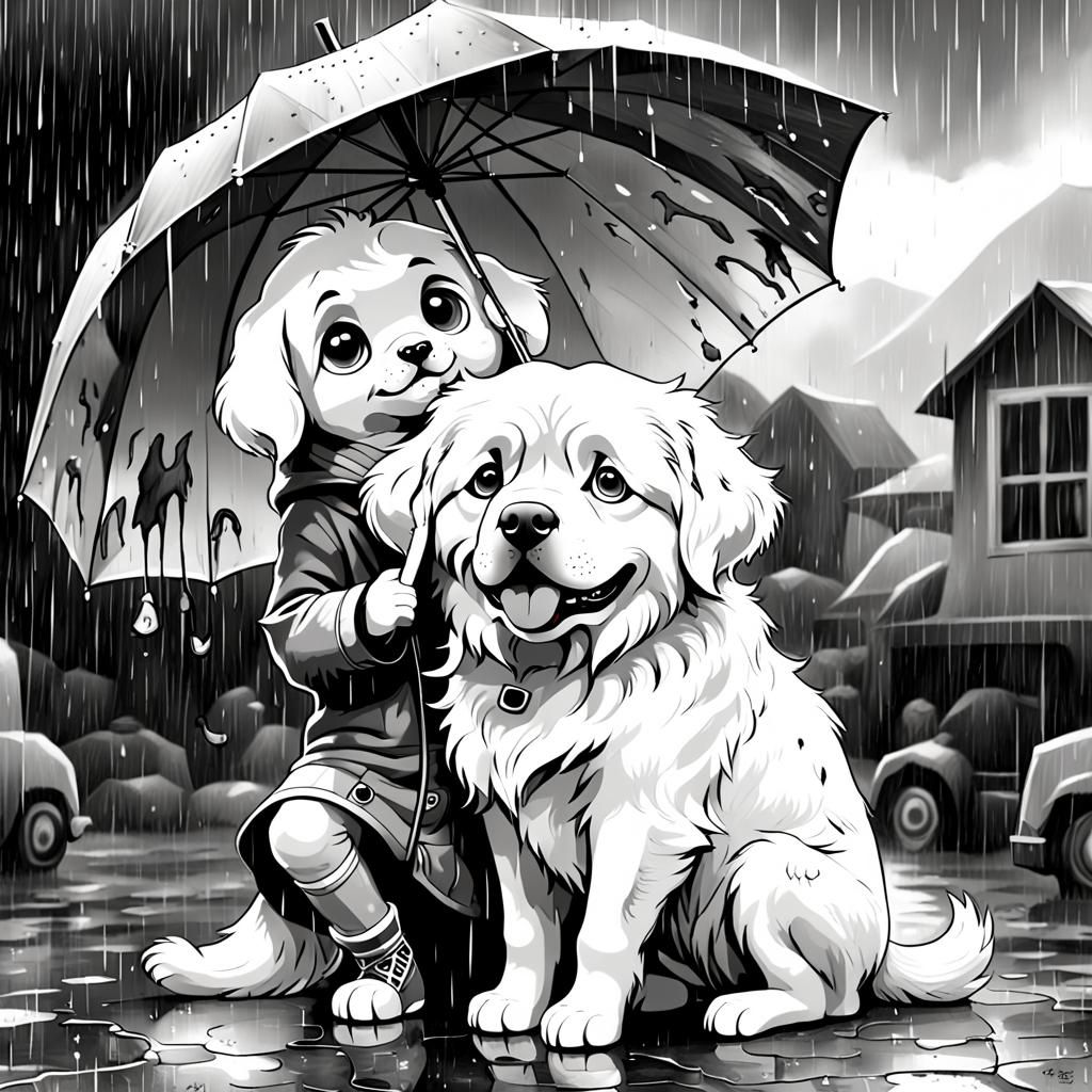 Monster and Great Pyrenees Puppy Coloring Page