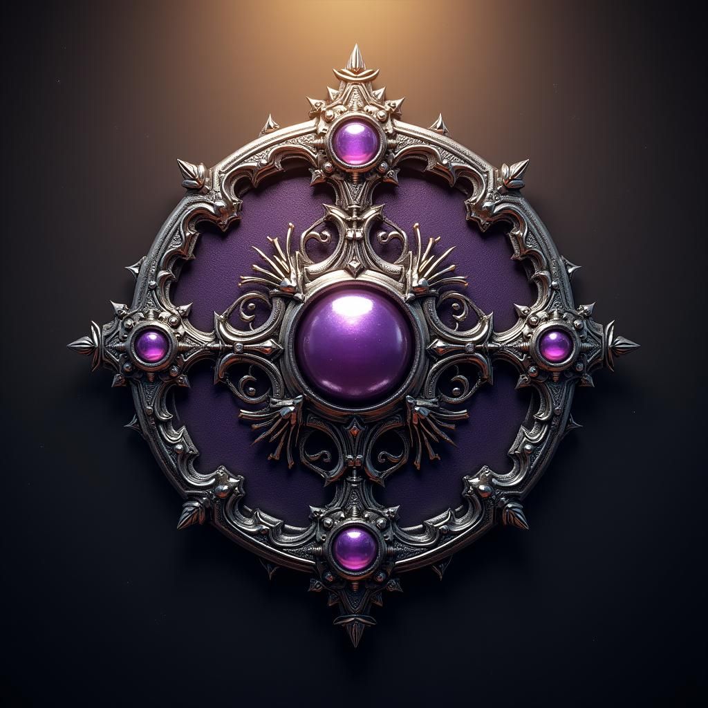 Steampunk Badge in Silver and Purple, Fantasy Concept Art