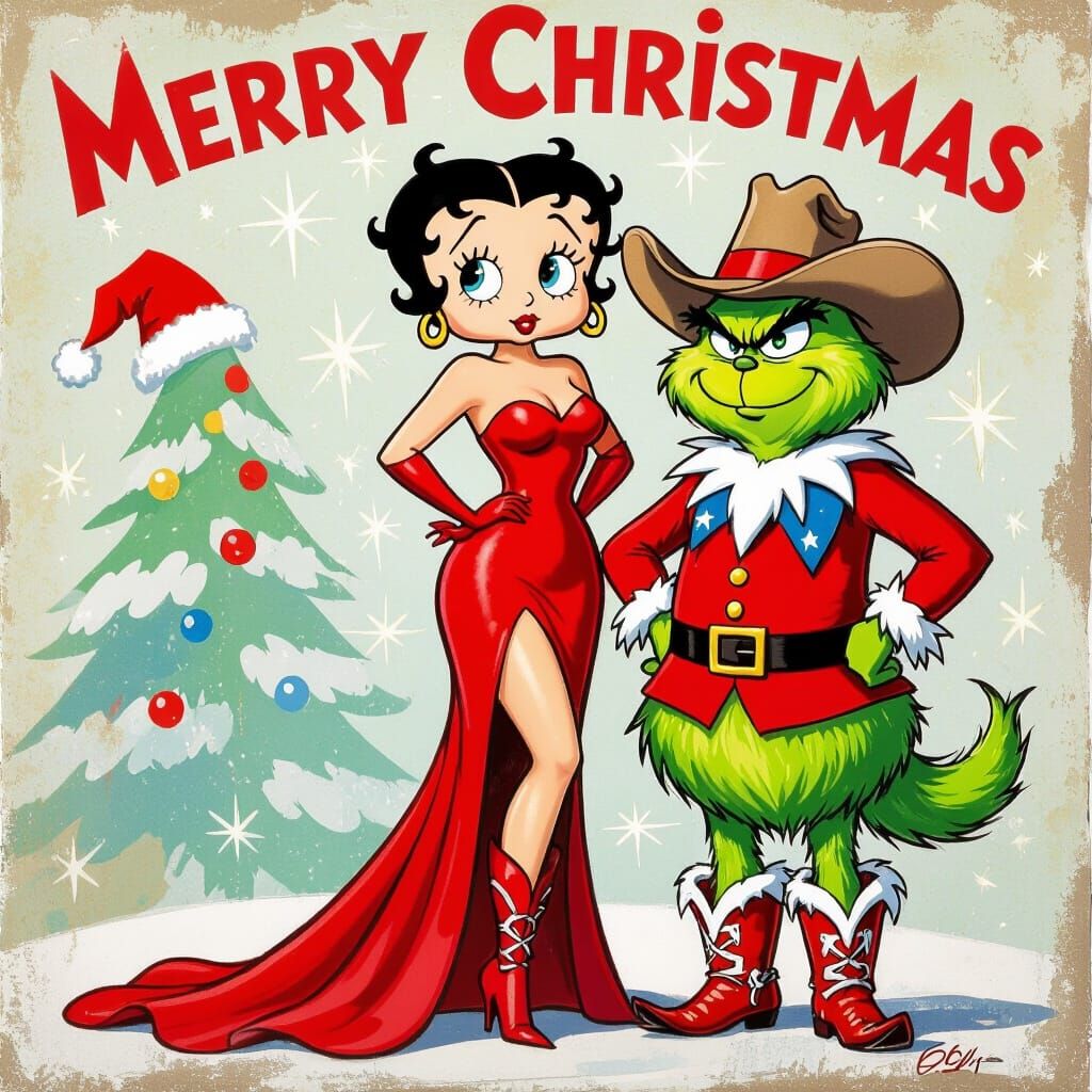 Betty Boop and Grinch Christmas Painting