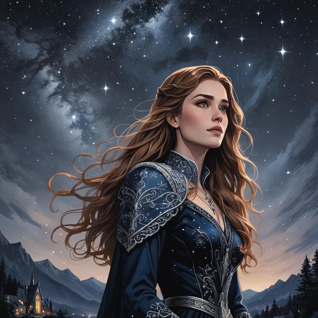 Woman Gazing at Starry Night Sky