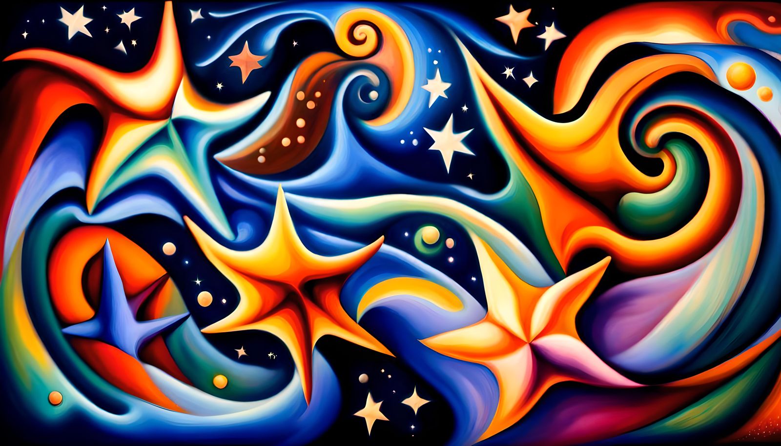 Swirling Stars in Cosmic Maelstrom: Impasto Oil Painting