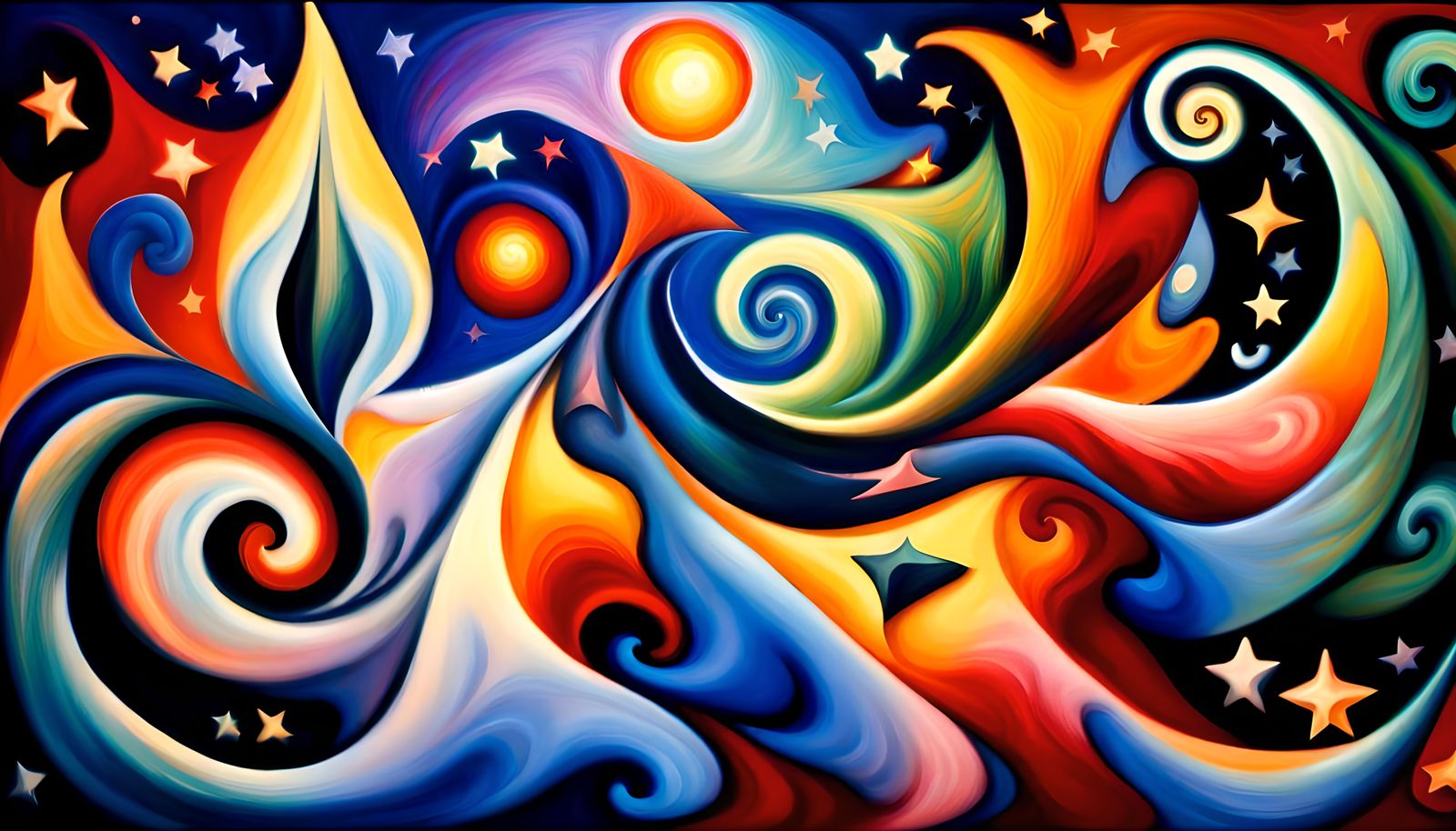 Swirling Stars in a Cosmic Dance: Impasto Oil Painting