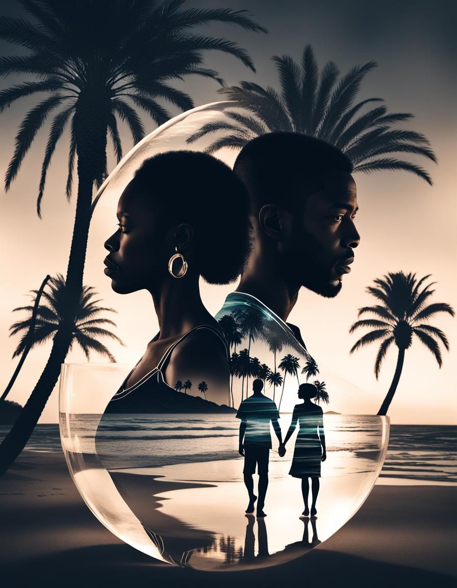 Serene Beach Scene in Double Exposure Portrait