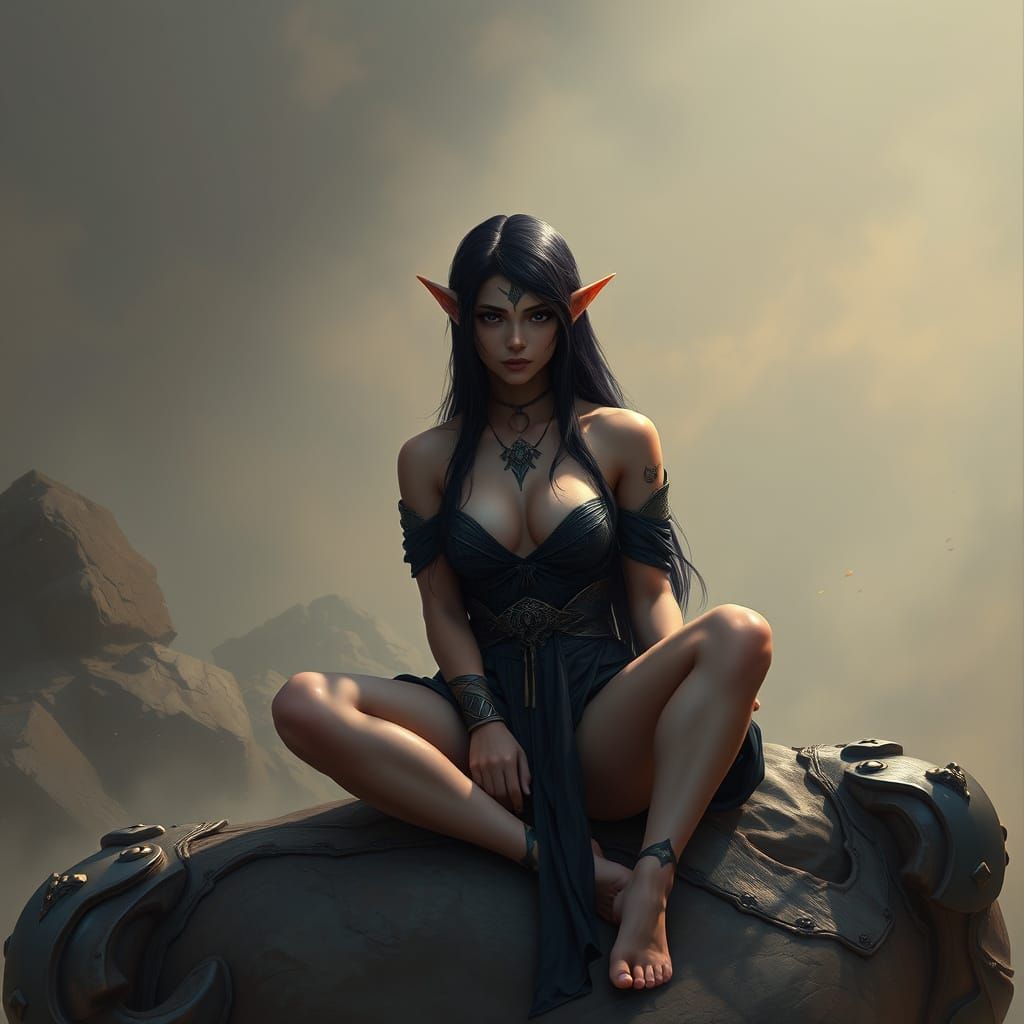 Relaxed Nude Elf Woman in Detailed Fantasy Art
