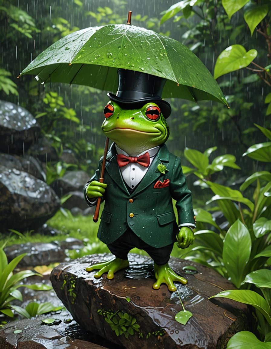 Frog in Suit with Leaf Umbrella: 3D Anime Art
