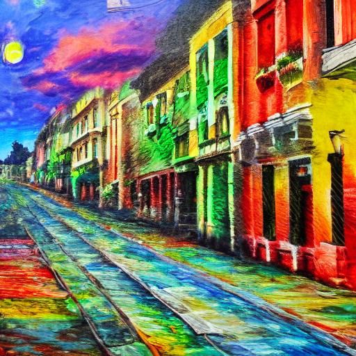 Madrid Street at Sunset: Impasto Acrylic Painting