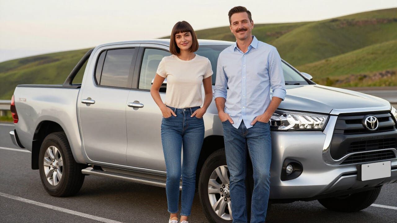 Couple Posing with Toyota Hilux at Golden Hour