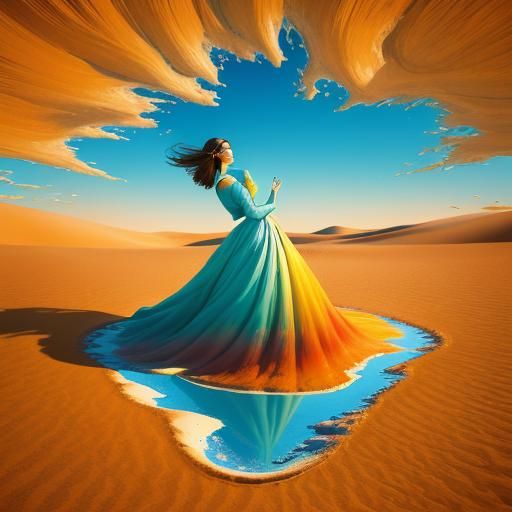 Surreal Woman in Melting Desert Landscape
