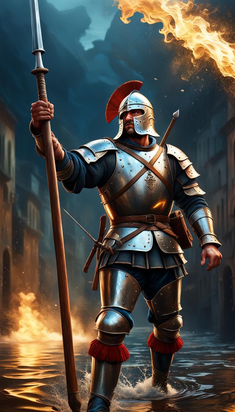 Italian Medieval Pikeman in Hyperrealistic Style