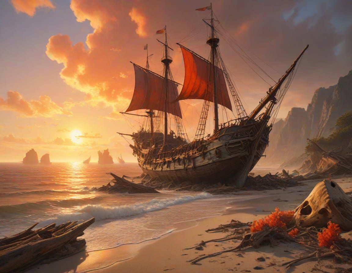 Skeletal Shipwrecks on Golden Coastline - Whispers of the Pa...