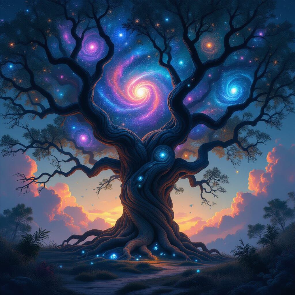 Ancient Cosmic Tree Adorned with Galaxies
