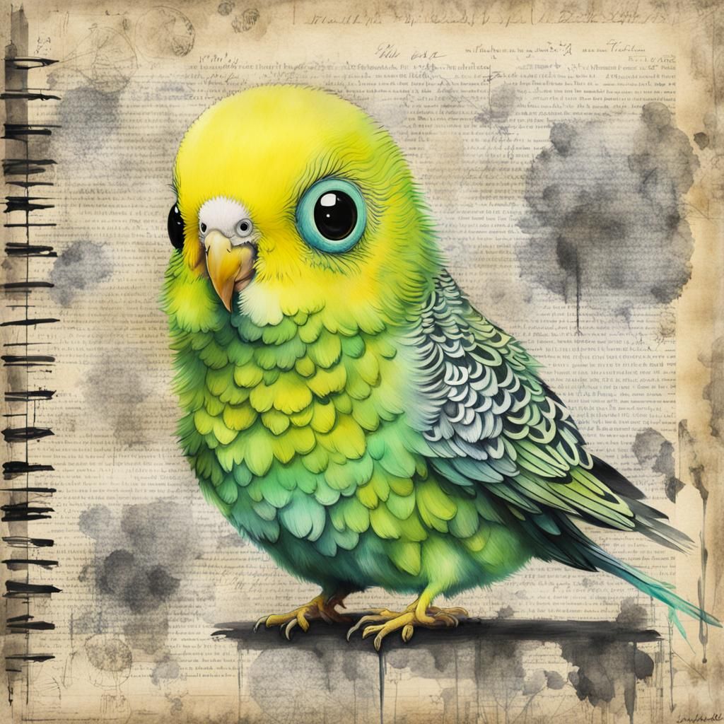 Cute Budgie Sketch in Pop Surrealism Style