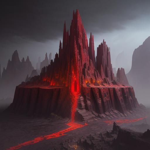 Fantastical Underground City with Red Crystals