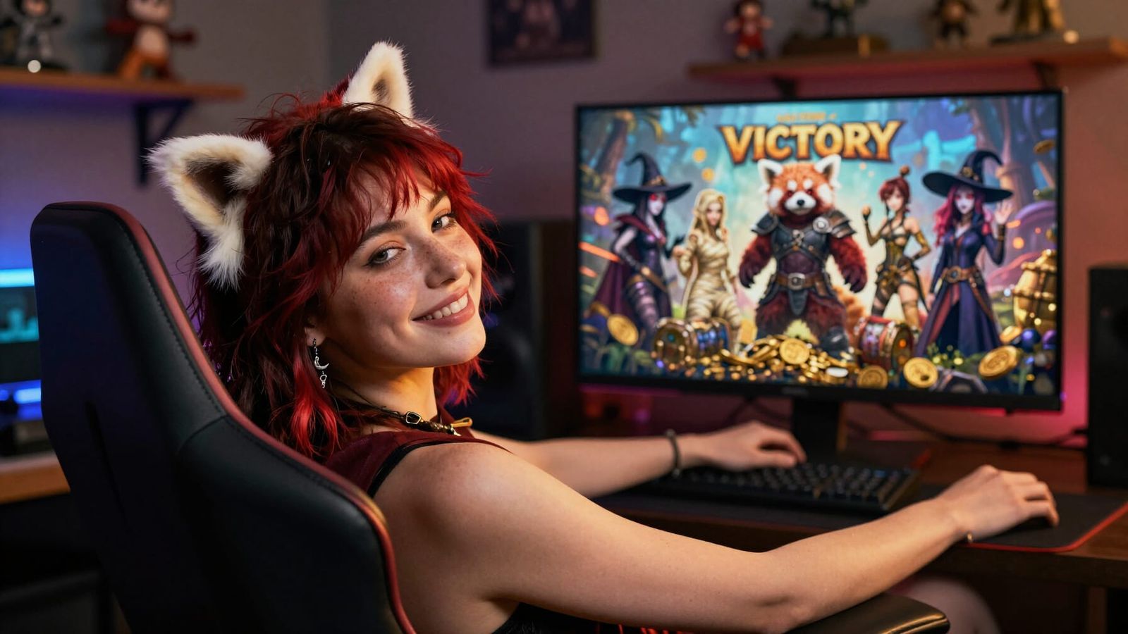 Gamer Girl Lounges Blissfully in Victory