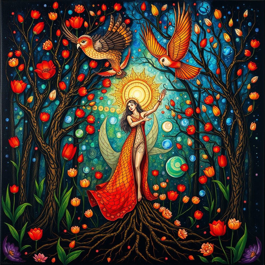 Psychedelic Goddess Utopia as Oil Painting
