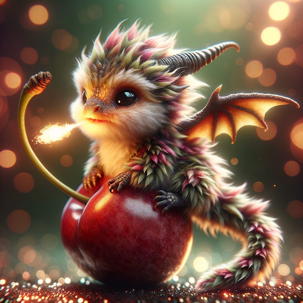 Miniature Furry Dragon Breathes Fire on Cherry