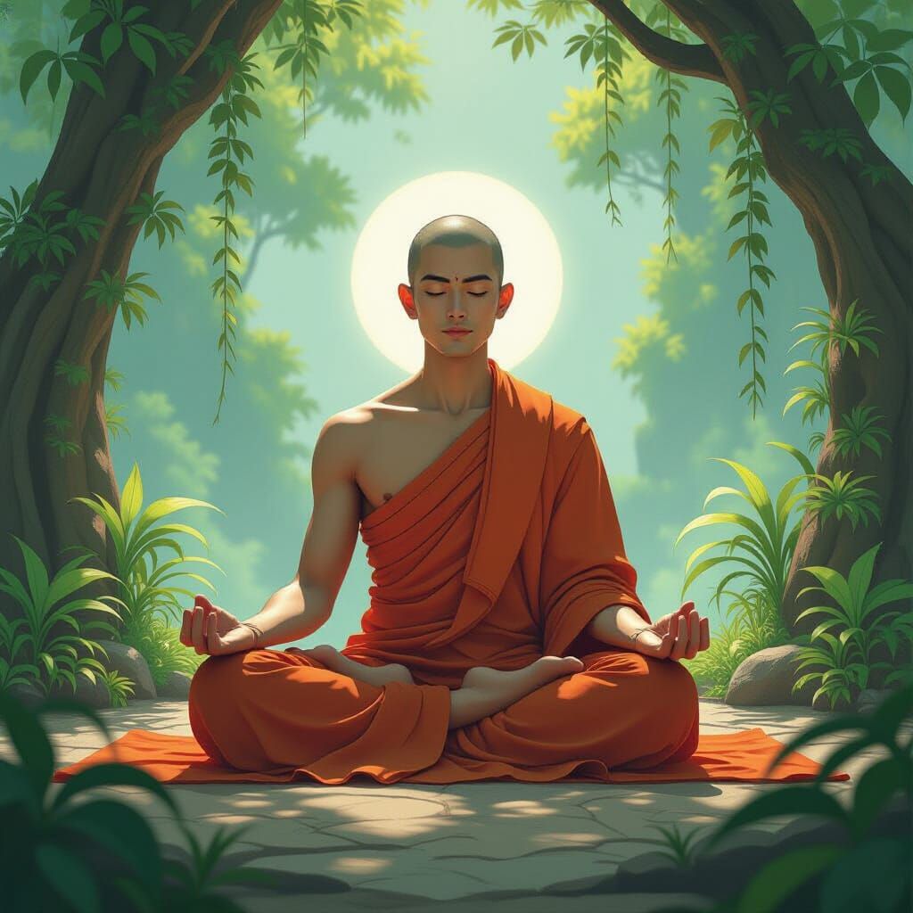 Serene Monk in Meditation with Ethereal Glow