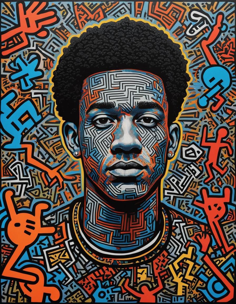 Vibrant Portrait in Keith Haring Style