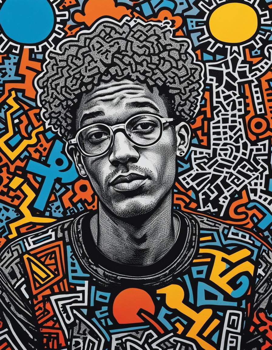 Young Man Portrait in Keith Haring Style