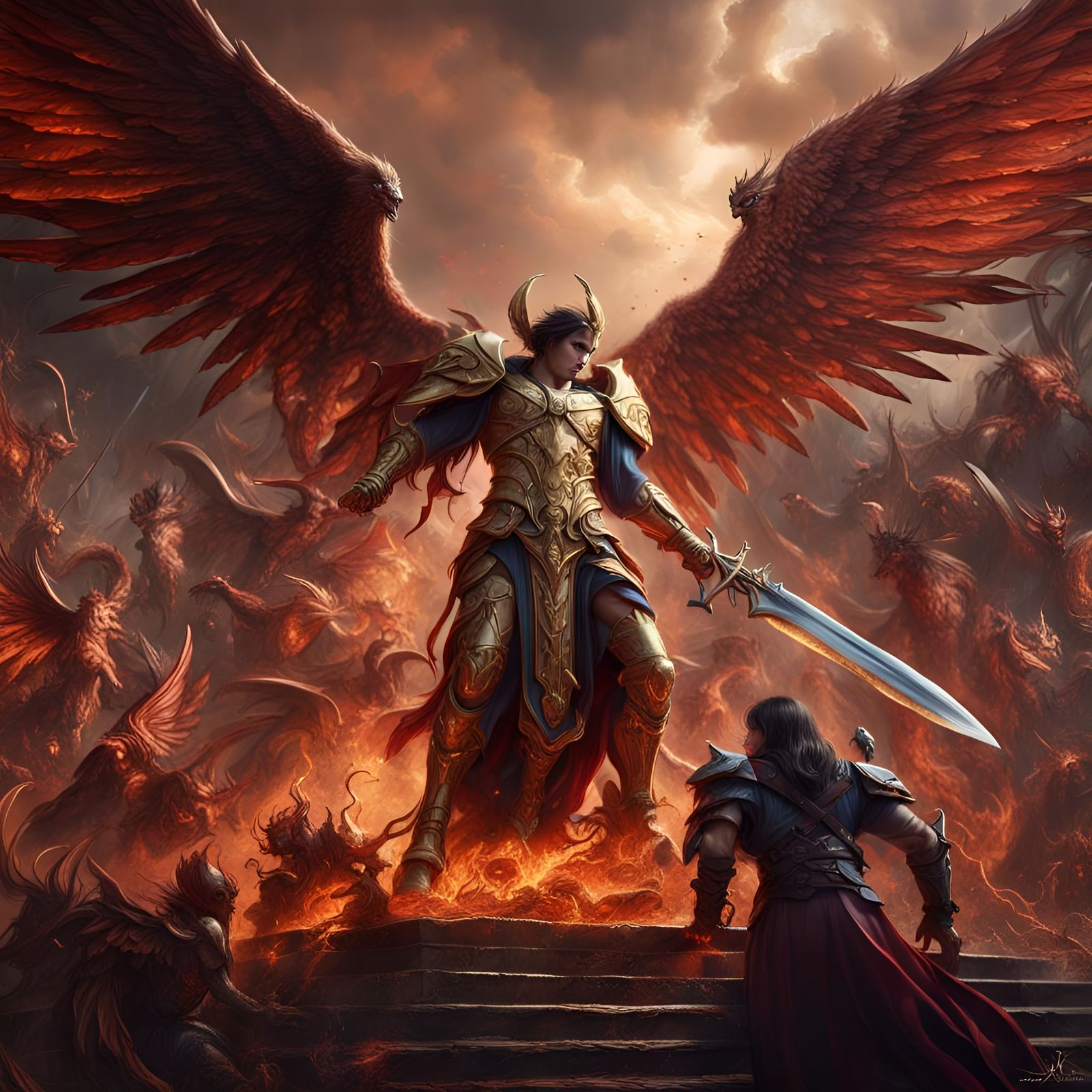 Archangel Michael's Victory: A Detailed Matte Painting