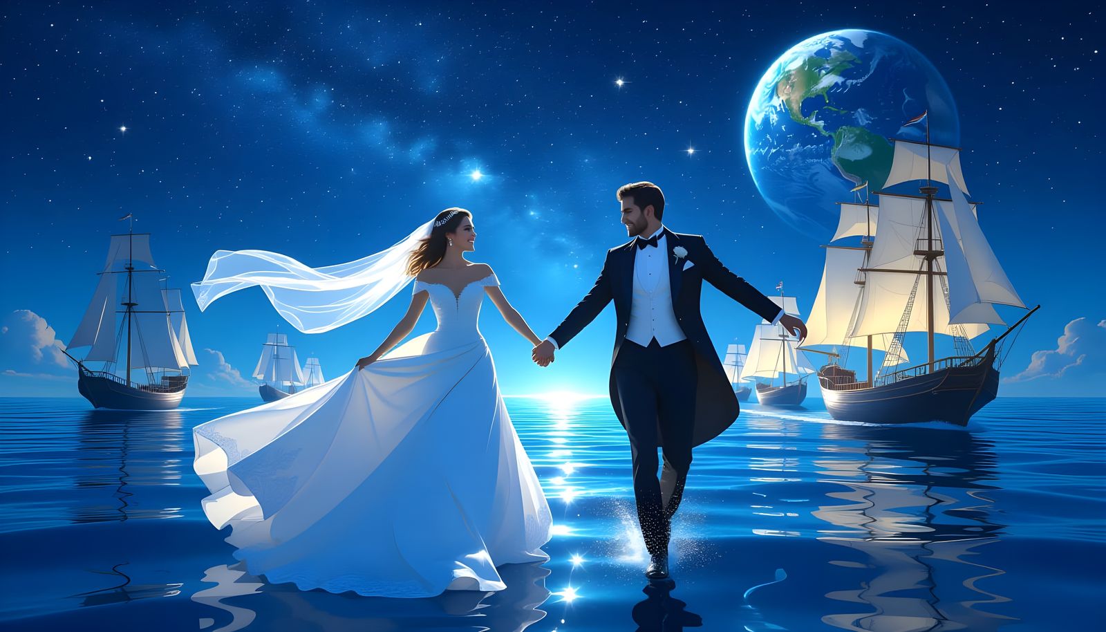 Celestial Wedding Voyage in Space
