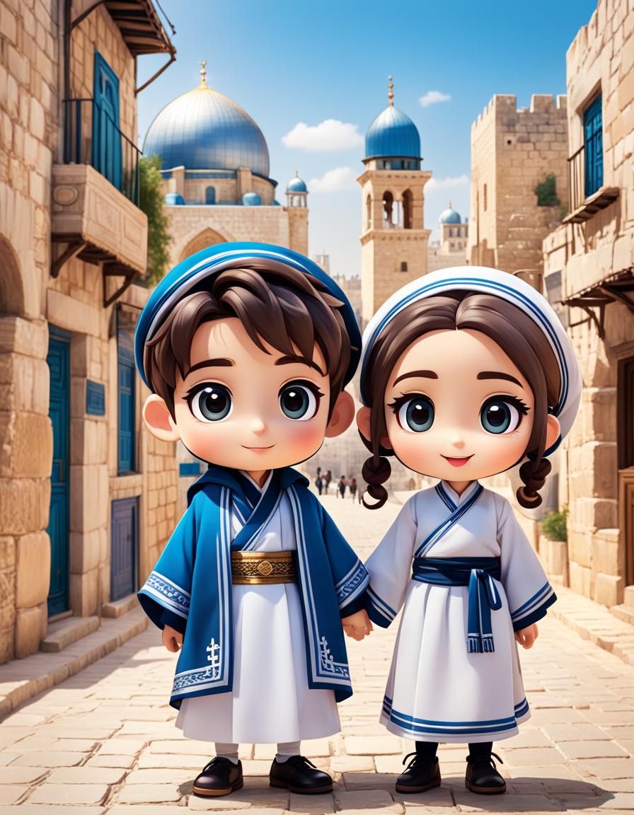 Chibi Characters in Traditional Israeli Clothing