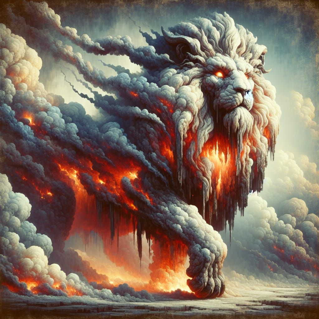 Fiery Lion of Smoke and Flame, Fantasy Art