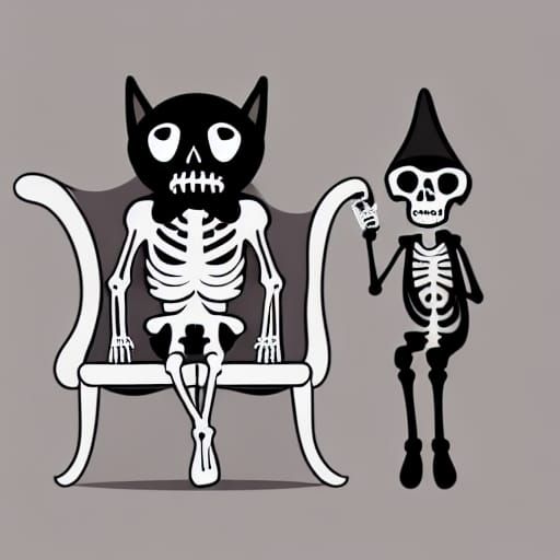 Gothic Grim Reaper with Skeleton Cat