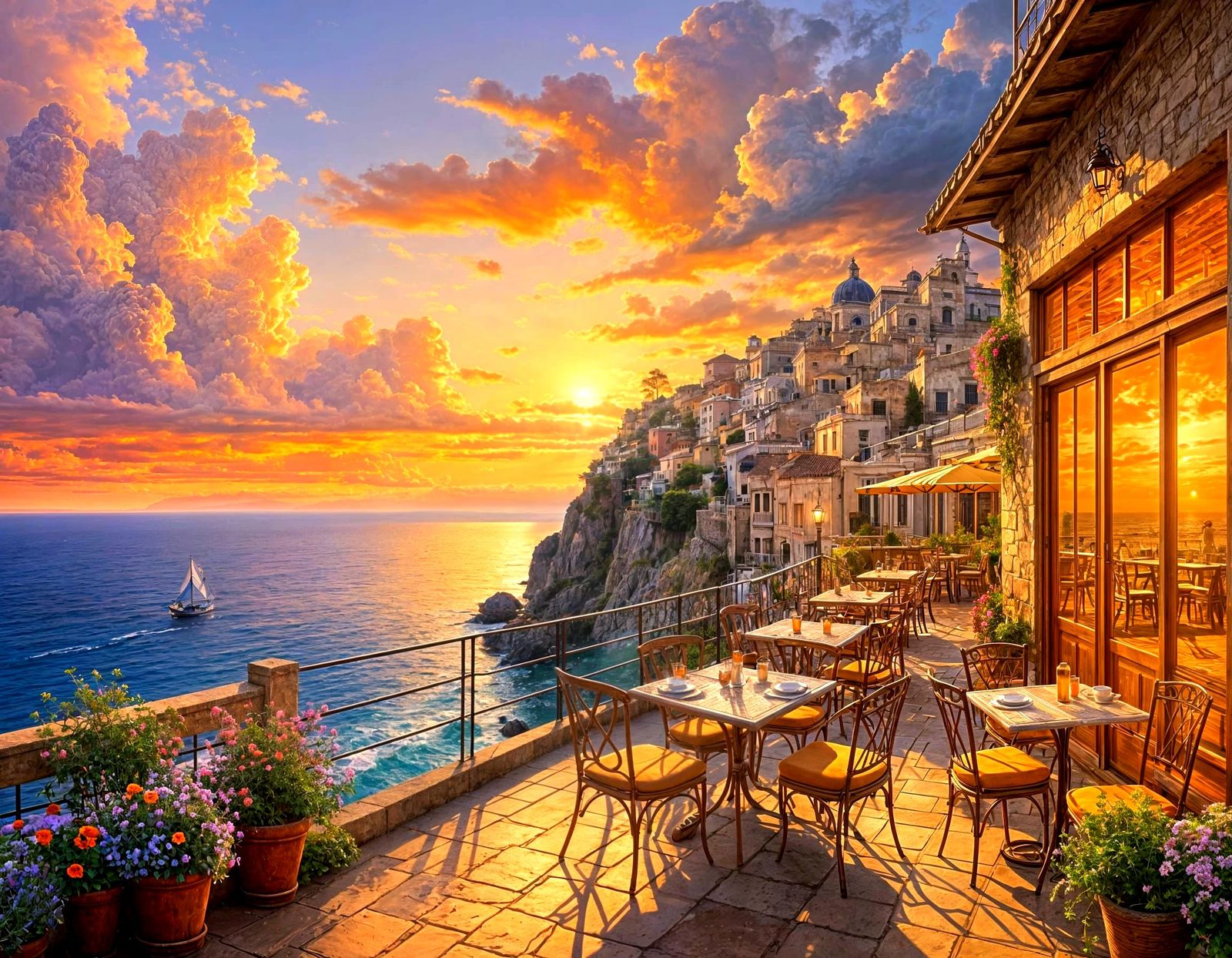 Sicilian Sunset in Ethereal Colors as Thomas Kinkade Would P...