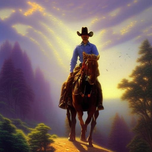 Steampunk Cowboy in Ethereal Fantasy Landscape