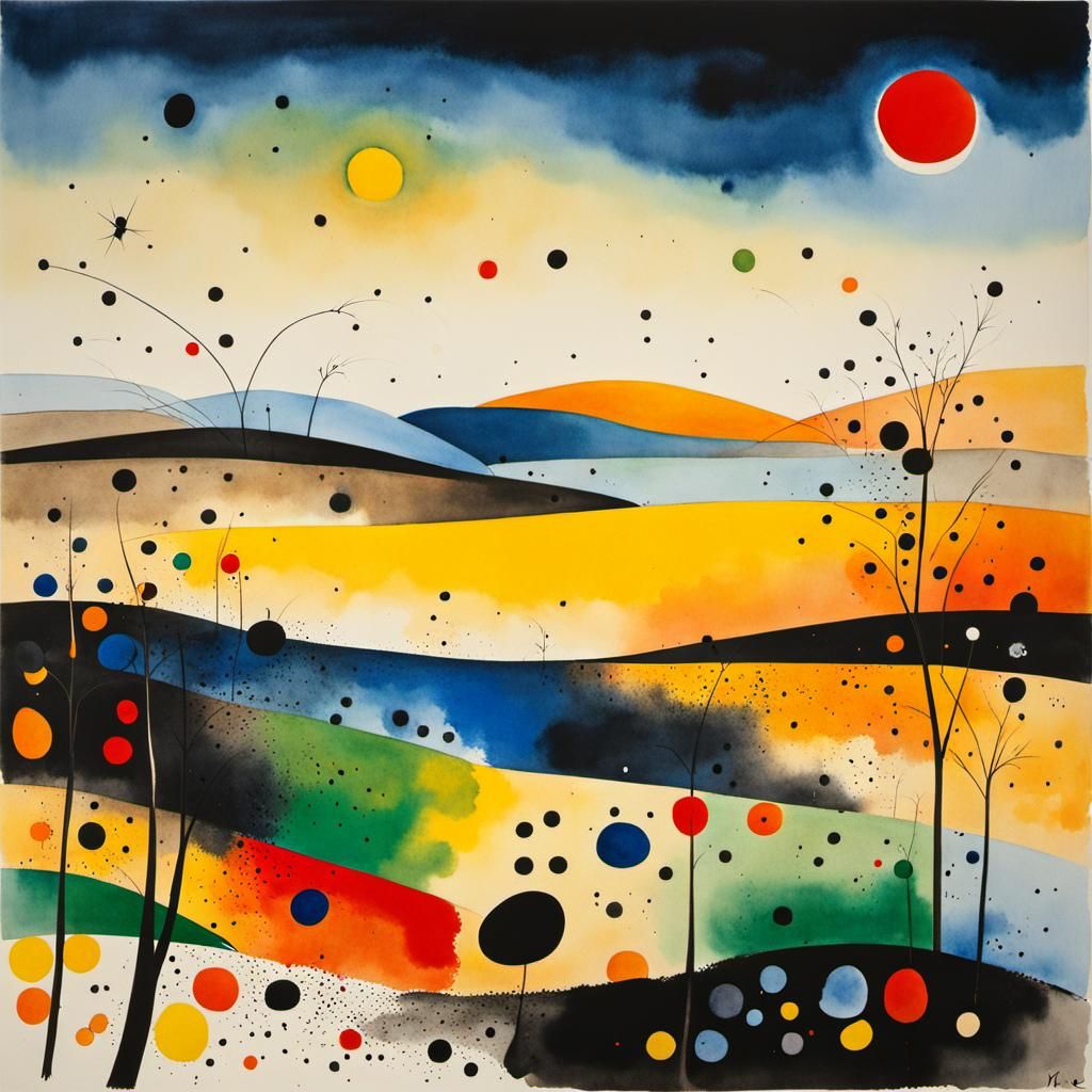 Splashy Summer Landscape in Watercolor Style