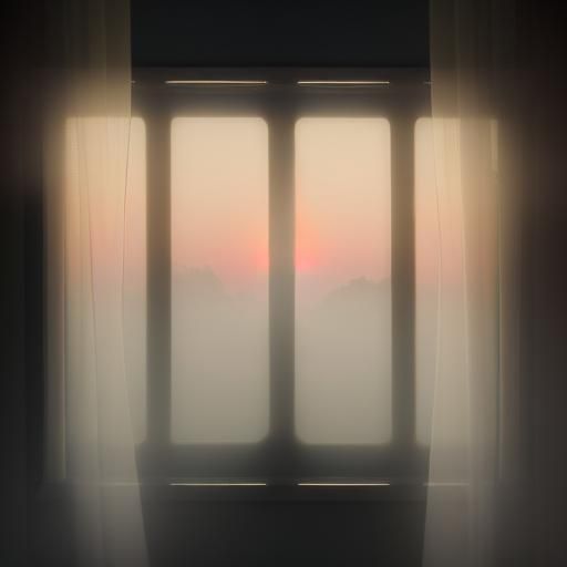 A soft, hazy background with the first light of dawn peeking through the window.